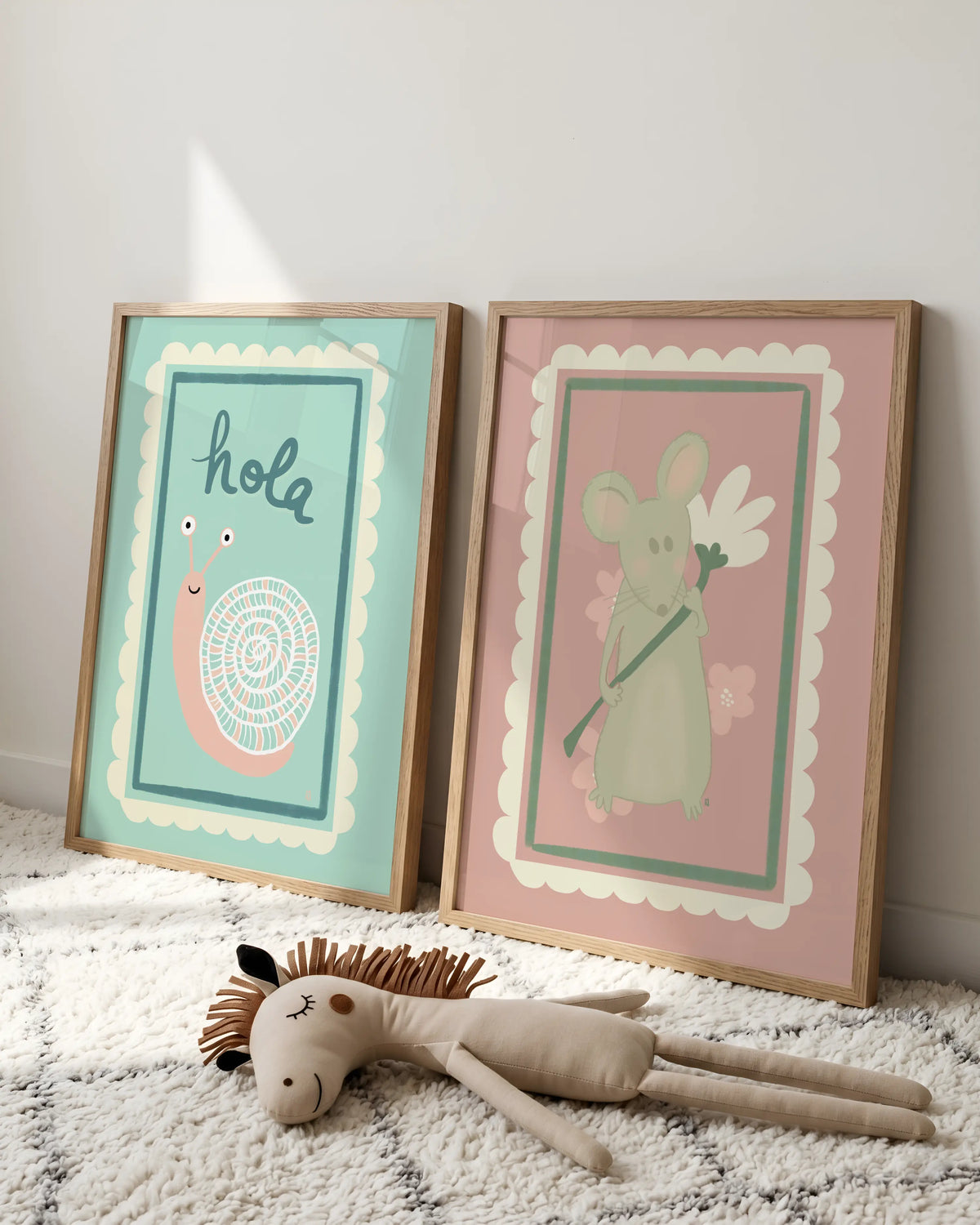 Affiches enfant escargot vert + Souris rose
