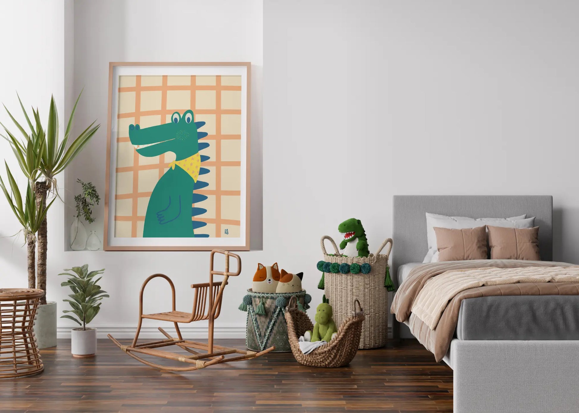 Póster decorativo “Cocodrilo” con marco – Lámina adorable para habitación infantil - Kago Studio