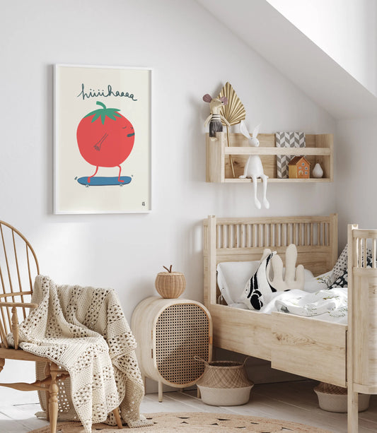 Póster decorativo “Tomate en skate” – Lámina divertida para habitación infantil - Kago Studio
