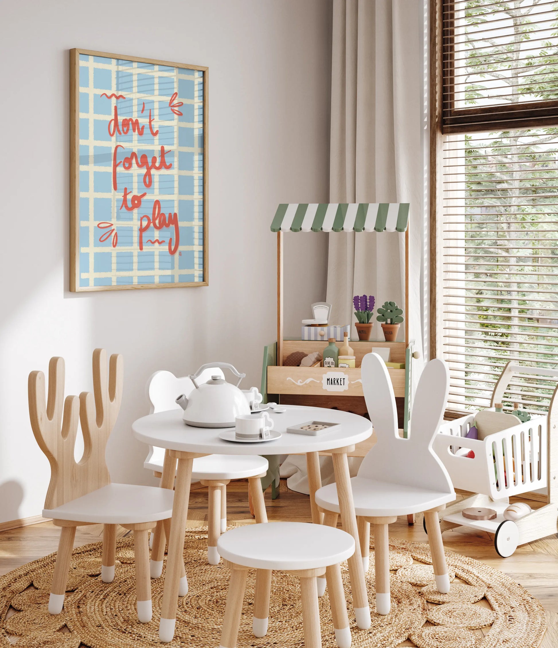 alt= Póster infantil don't forget to play - Kago Studio