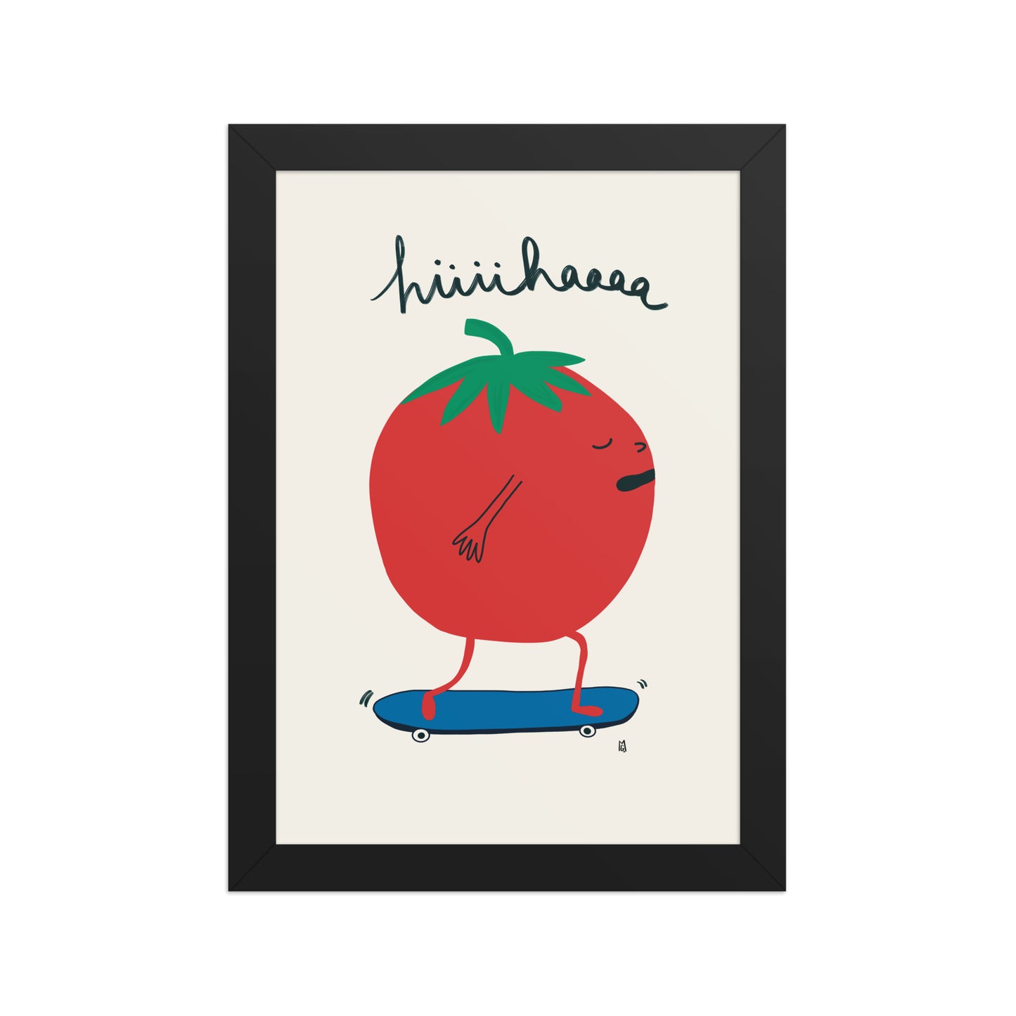 alt="Póster infantil tomate en monopatín sobre papel mate grueso – decoración divertida y original"