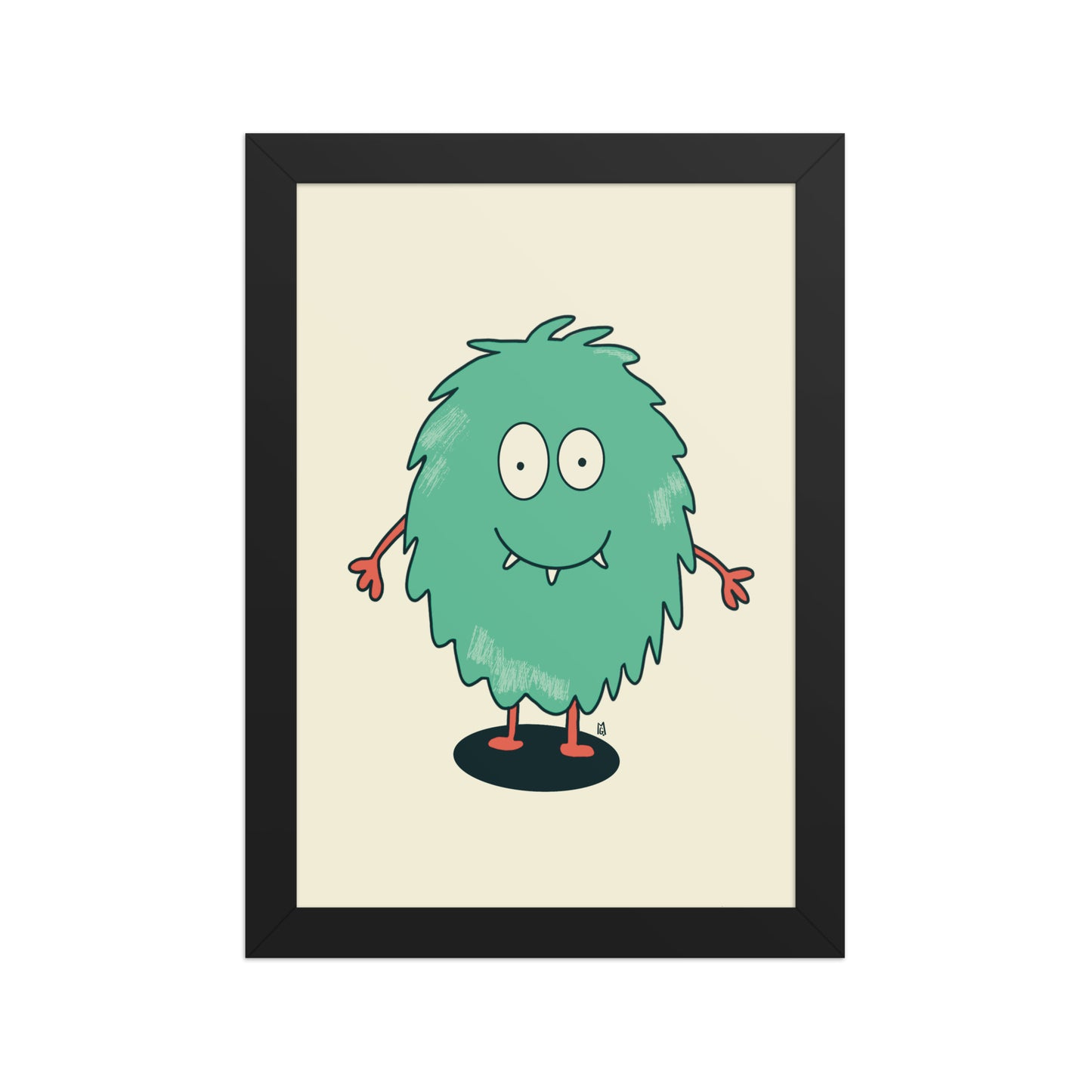 alt="Póster infantil monstruo peludo verde sobre papel mate grueso – decoración divertida y original"