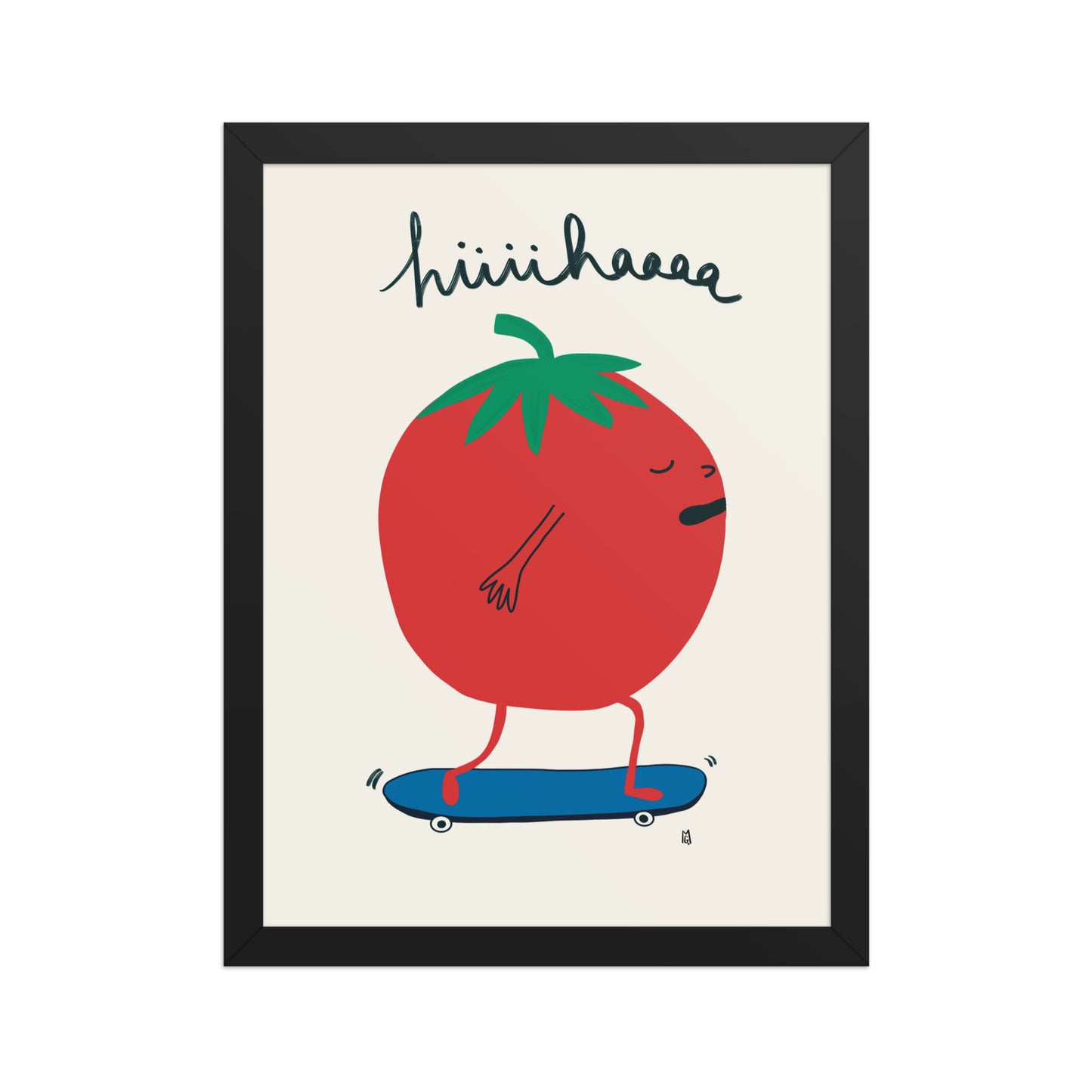 alt="Póster infantil tomate en monopatín sobre papel mate grueso – decoración divertida y original"