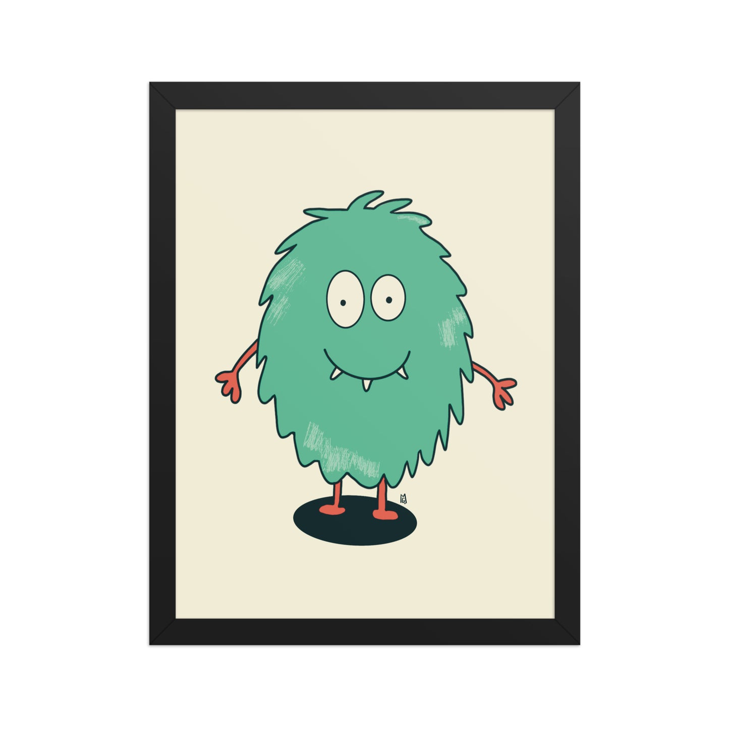 alt="Póster infantil monstruo peludo verde sobre papel mate grueso – decoración divertida y original"