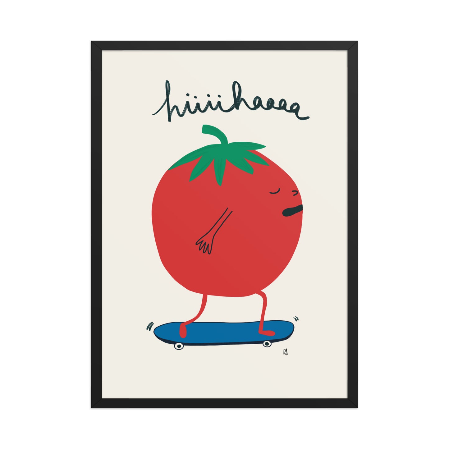 alt="Póster infantil tomate en monopatín sobre papel mate grueso – decoración divertida y original"