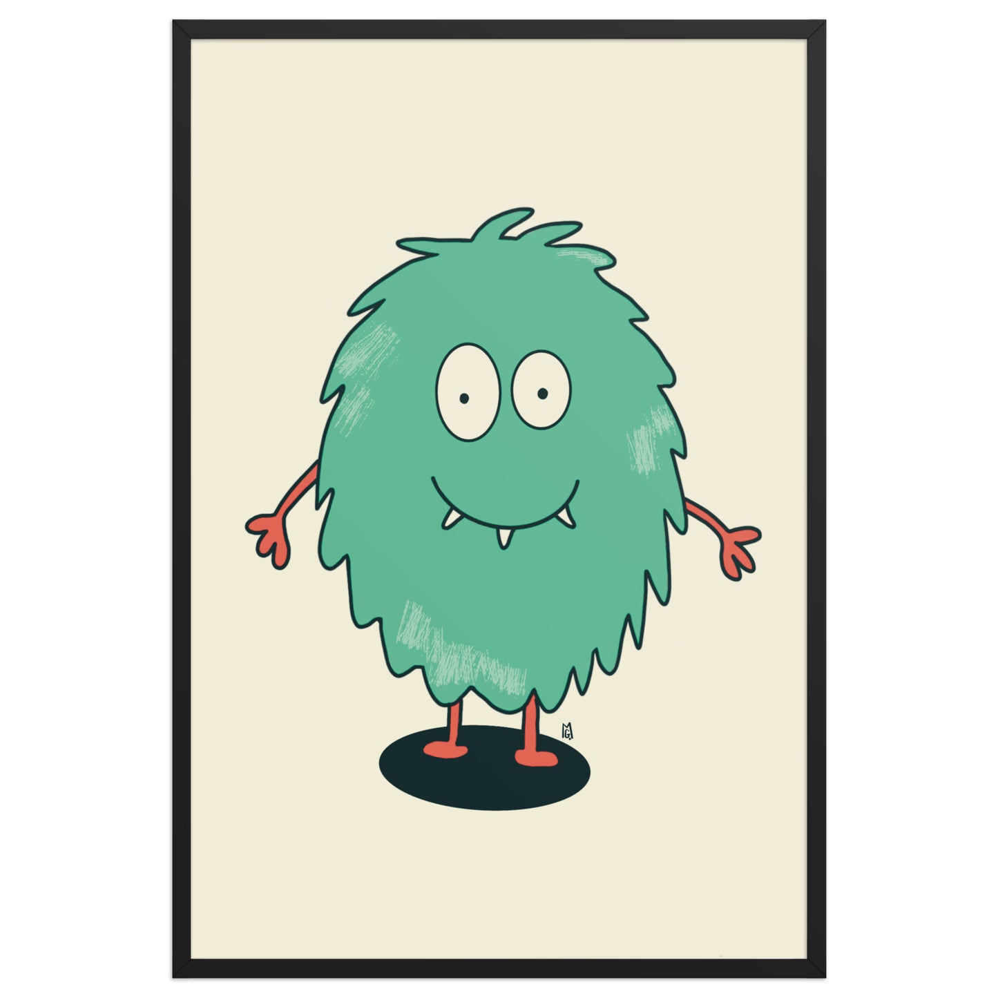 alt="Póster infantil monstruo peludo verde sobre papel mate grueso – decoración divertida y original"