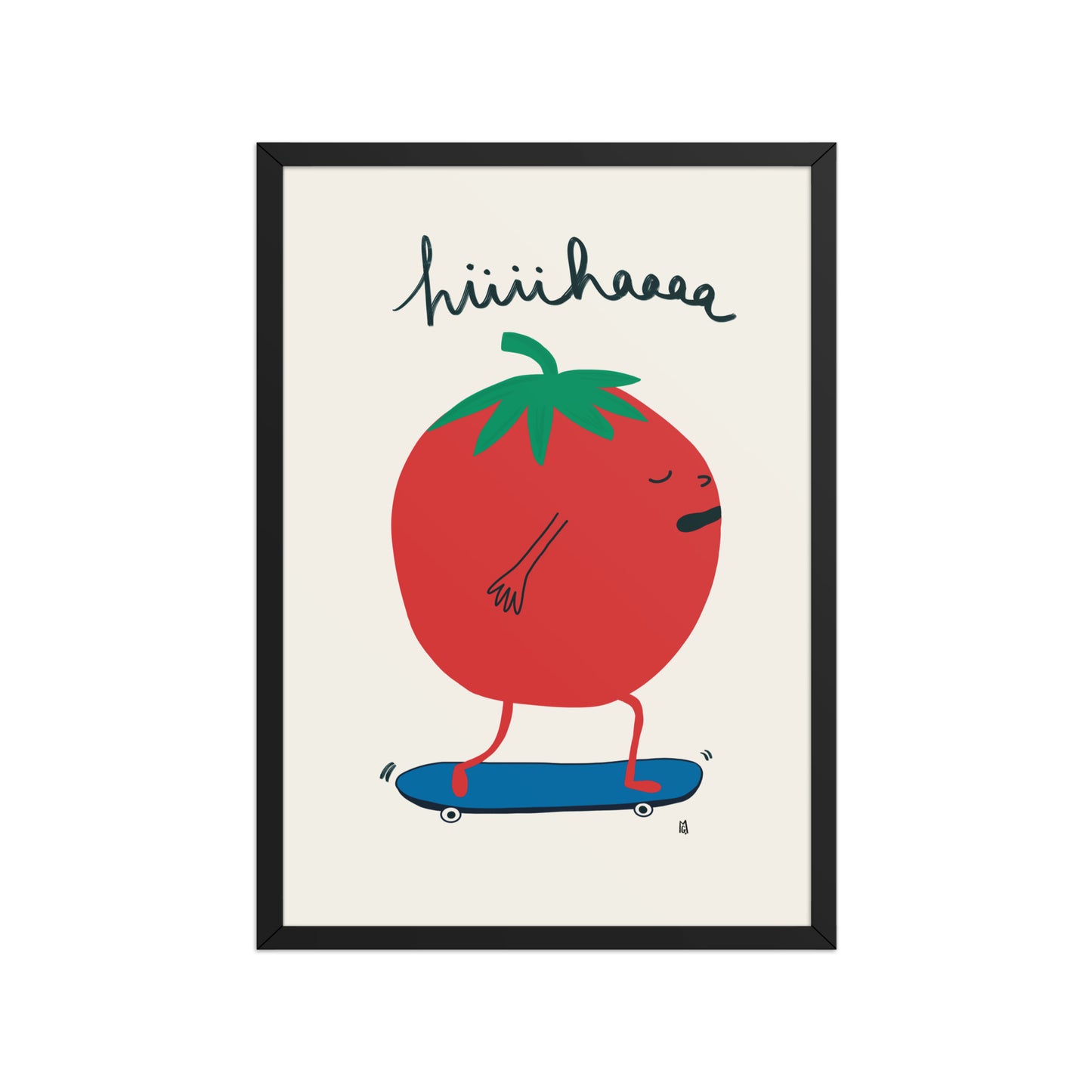 alt="Póster infantil tomate en monopatín sobre papel mate grueso – decoración divertida y original"