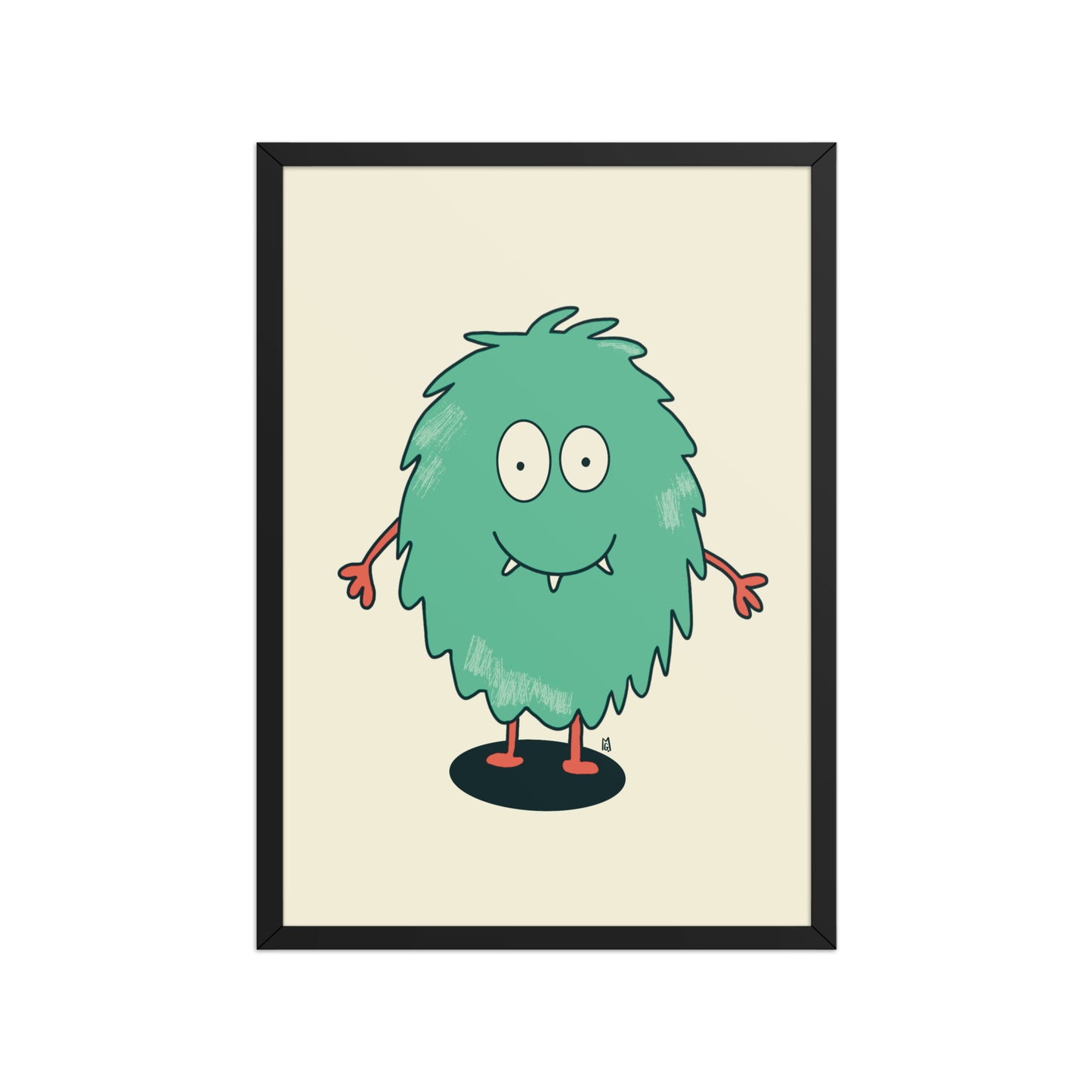 alt="Póster infantil monstruo peludo verde sobre papel mate grueso – decoración divertida y original"