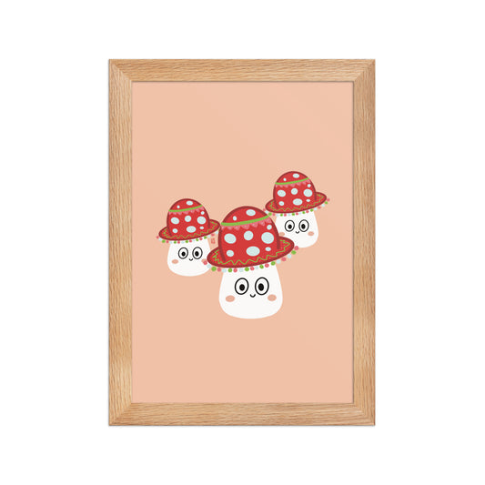 Póster decorativo “Tres hongos con sombreros mexicanos” – Lámina divertida para habitación infantil - Kago Studio