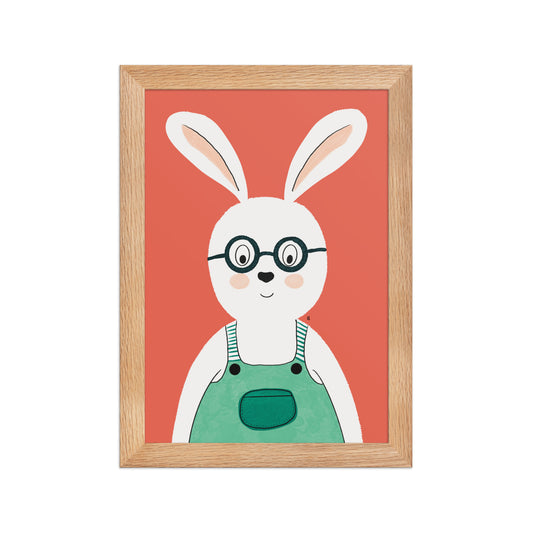 Póster infantil “Conejo con salopeta y gafas” (naranja) – Lámina decorativa adorable para habitación de niños - Kago Studio