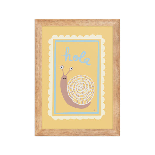 alt = Póster Hola mi caracol con marco - Kago Studio