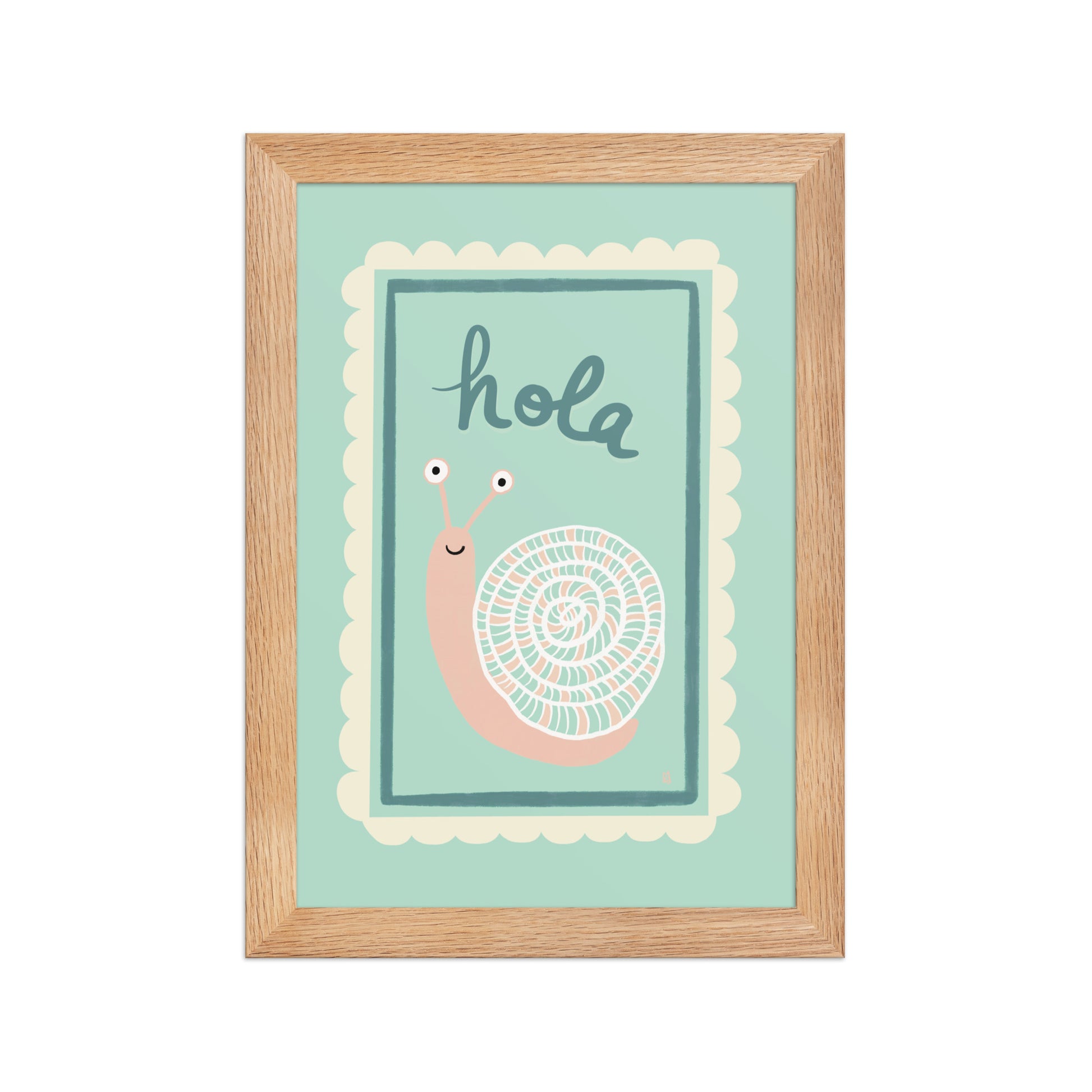 alt = Póster Hola mi caracol con marco - Kago Studio