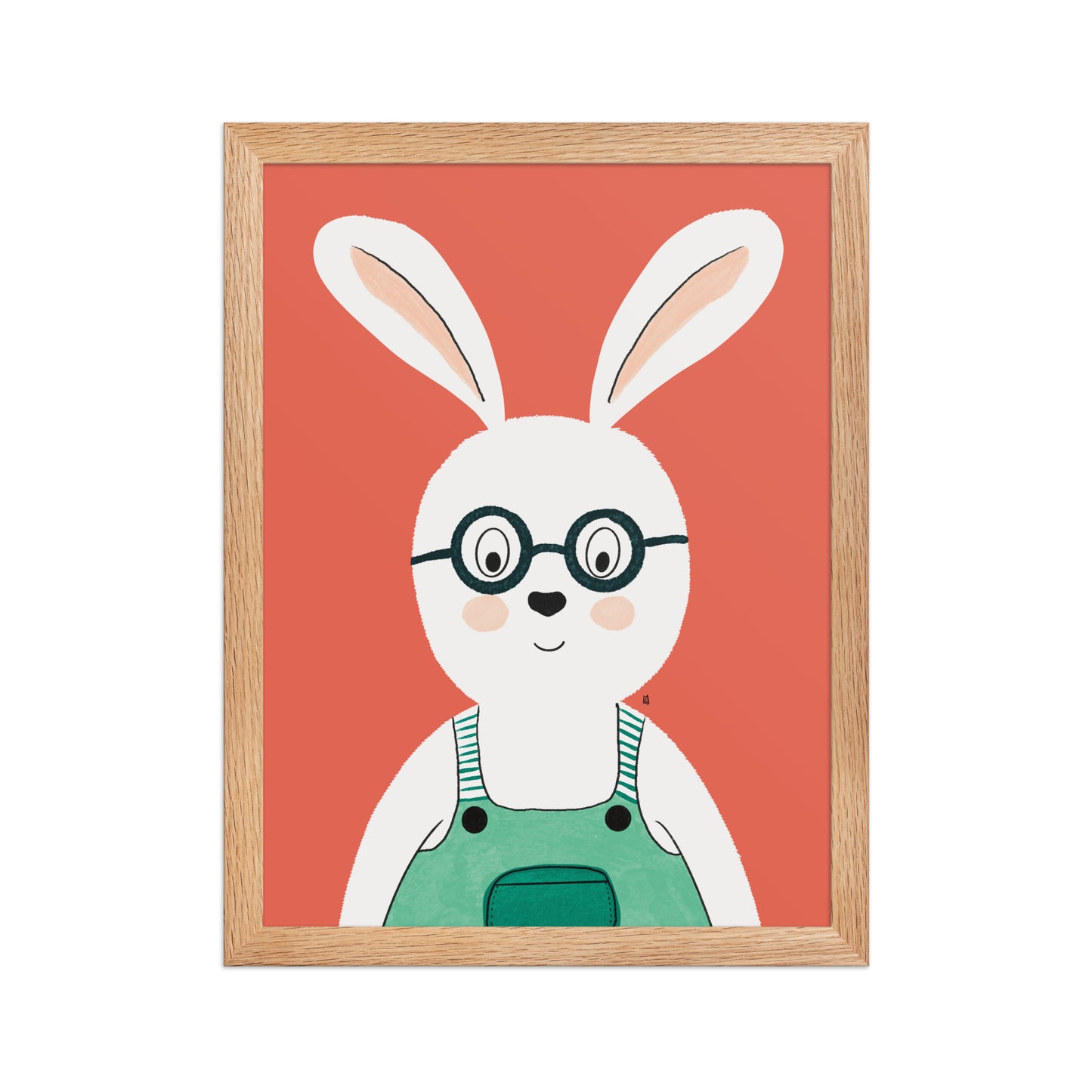 alt="Póster infantil conejo con salopeta y gafas sobre papel mate grueso – decoración adorable para cuarto de niños"