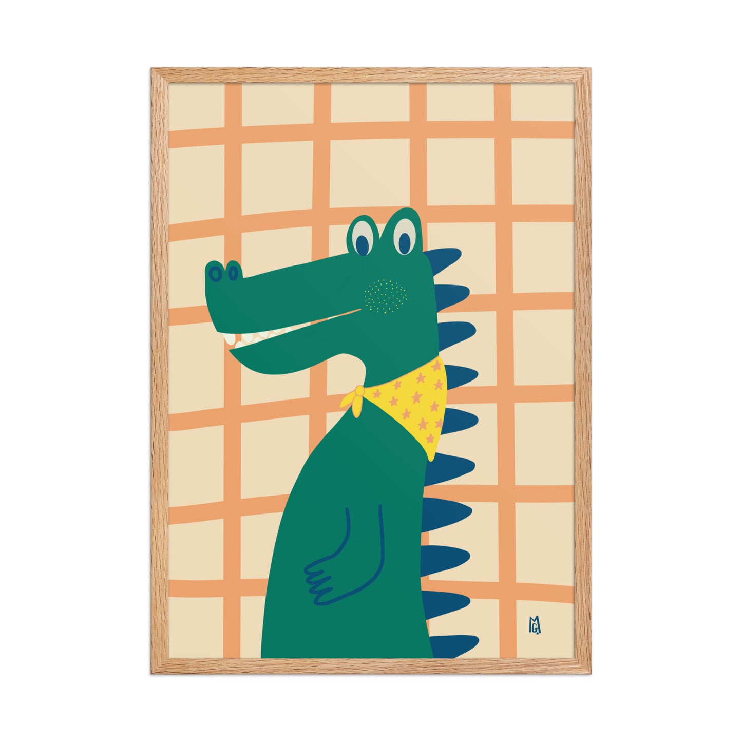alt="Póster infantil cocodrilo con marco sobre papel mate grueso – decoración adorable para cuarto de niños"