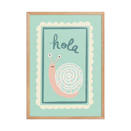 alt = Póster Hola mi caracol con marco - Kago Studio