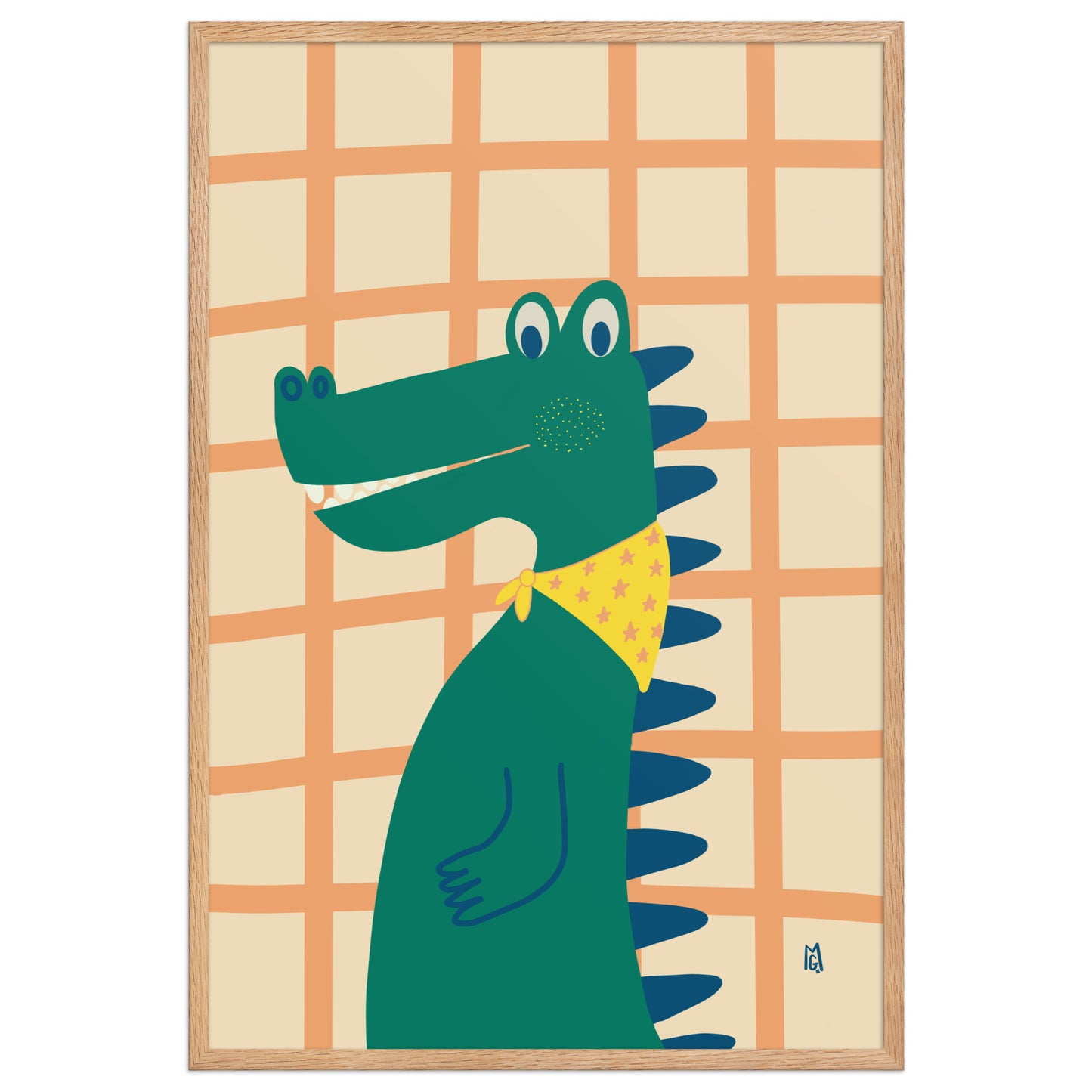 alt="Póster infantil cocodrilo con marco sobre papel mate grueso – decoración adorable para cuarto de niños"
