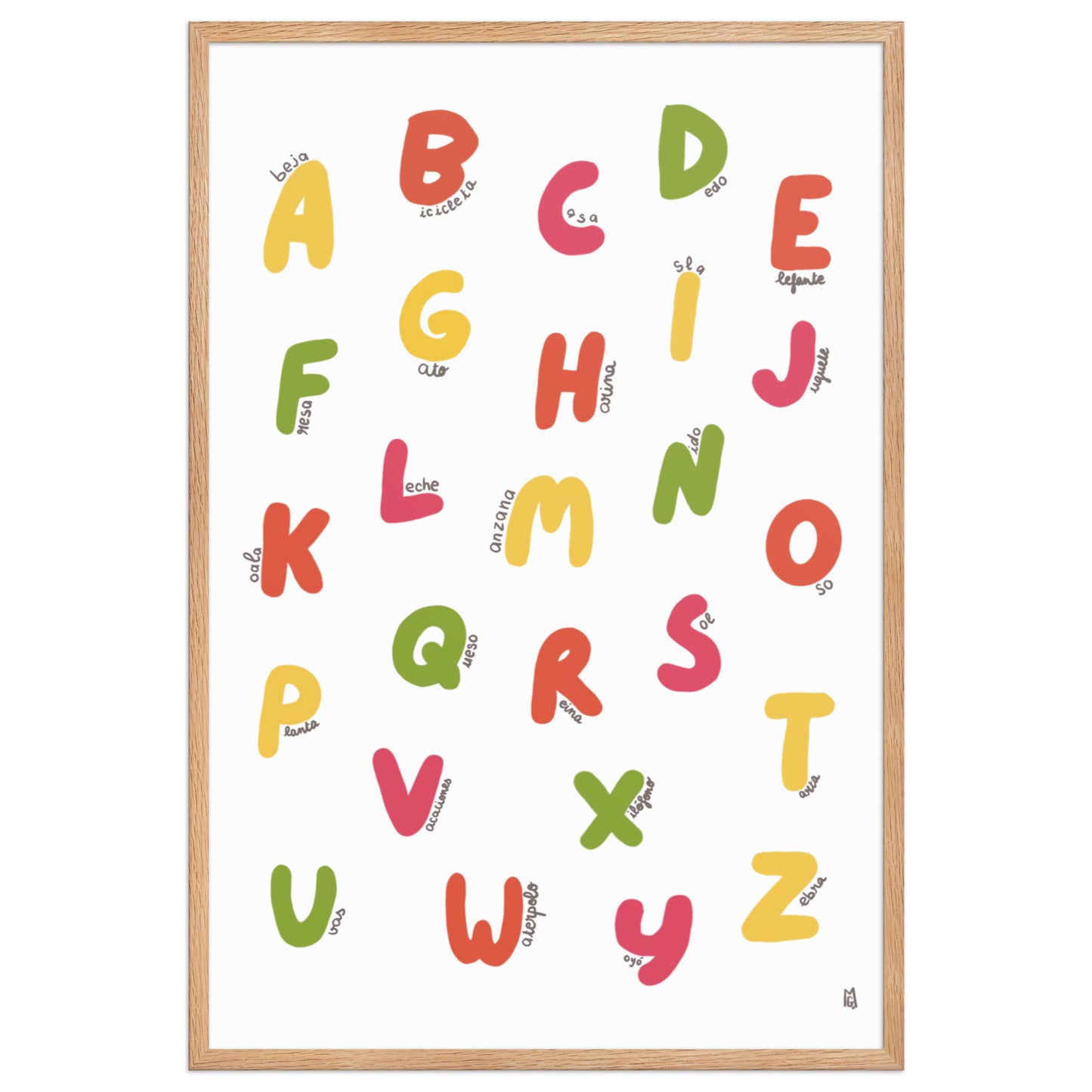 Póster decorativo “Abecedario colorido” con marco – Lámina educativa lista para colgar - 2 - Kago Studio