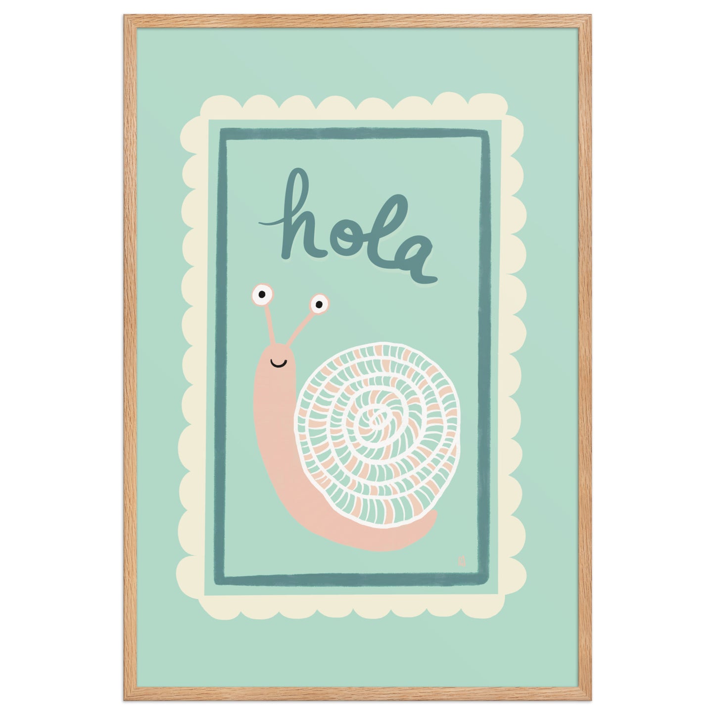 alt = Póster Hola mi caracol con marco - Kago Studio