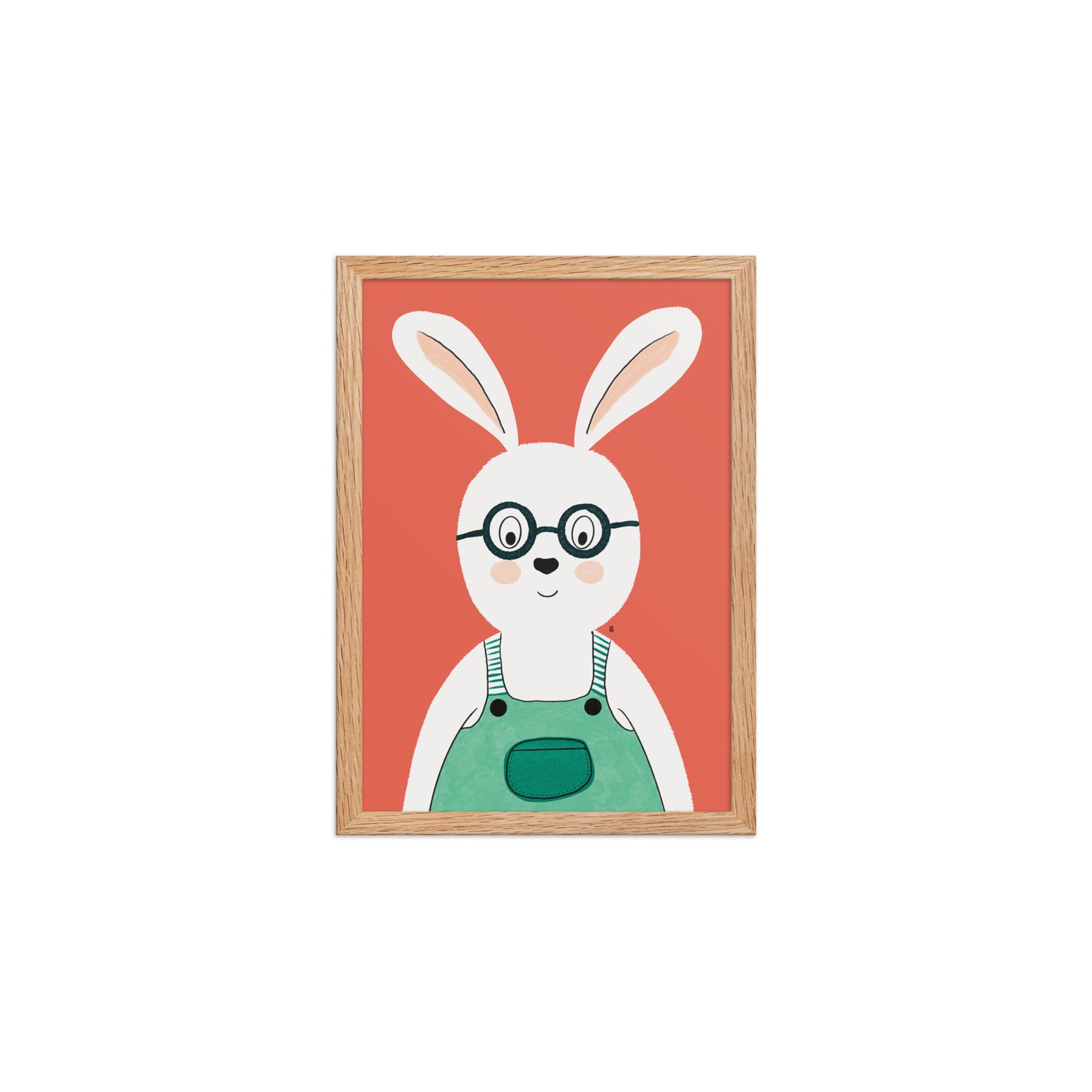 alt="Póster infantil conejo con salopeta y gafas sobre papel mate grueso – decoración adorable para cuarto de niños"