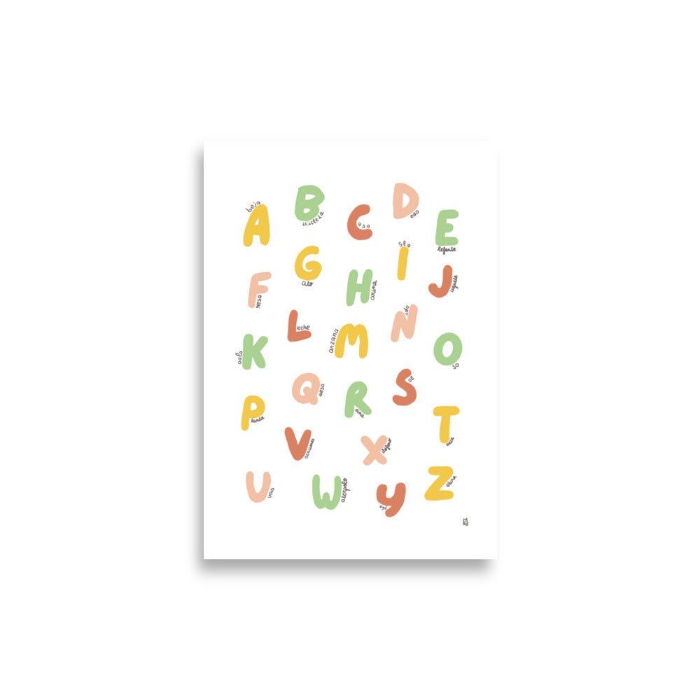 alt="Póster infantil Abecedario en papel mate grueso – decoración divertida y original para habitación de niños"