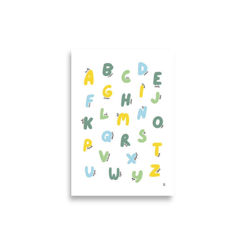 alt="Póster infantil Abecedario en papel mate grueso – decoración divertida y original para habitación de niños"