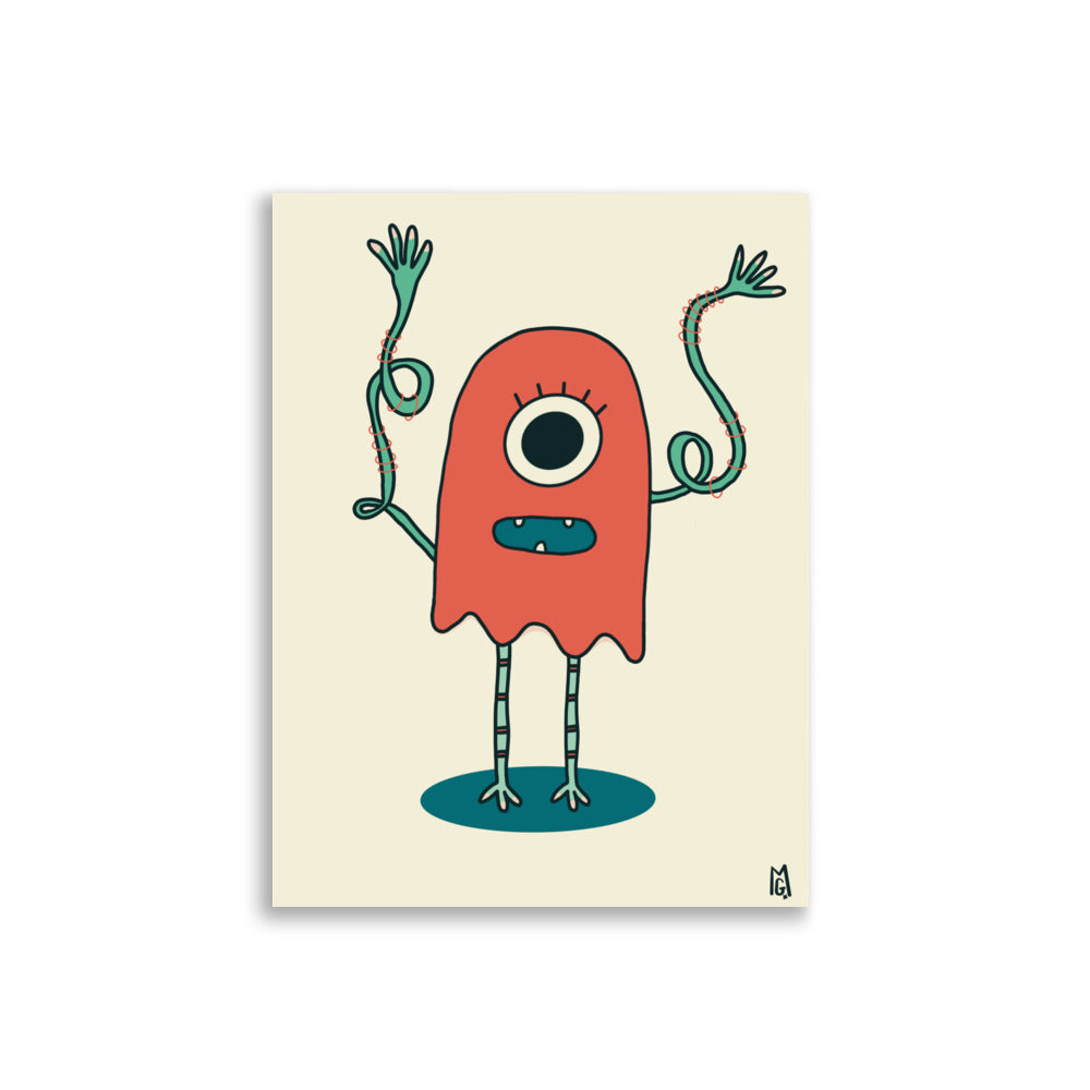 alt="Póster infantil Monstruo rojo en papel mate grueso – decoración divertida y original para habitación de niños"
