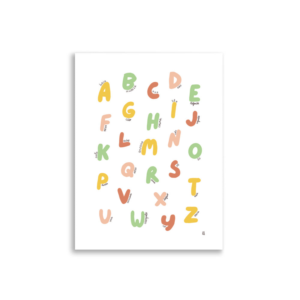 alt="Póster infantil Abecedario en papel mate grueso – decoración divertida y original para habitación de niños"