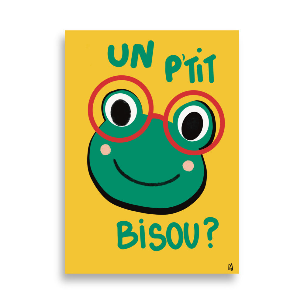 alt="Póster infantil Rana y beso en papel mate grueso – decoración divertida y original para habitación de niños"