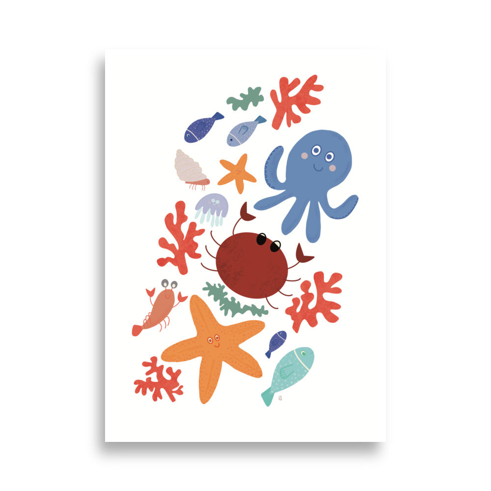 Póster decorativo “Amigos del mar” – Lámina divertida para habitación infantil - Kago Studio