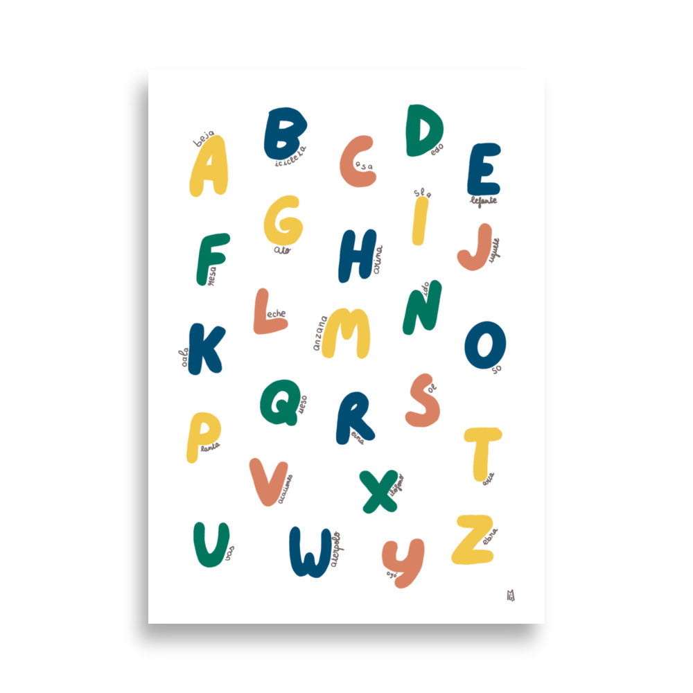 alt="Póster infantil Abecedario en papel mate grueso – decoración divertida y original para habitación de niños"