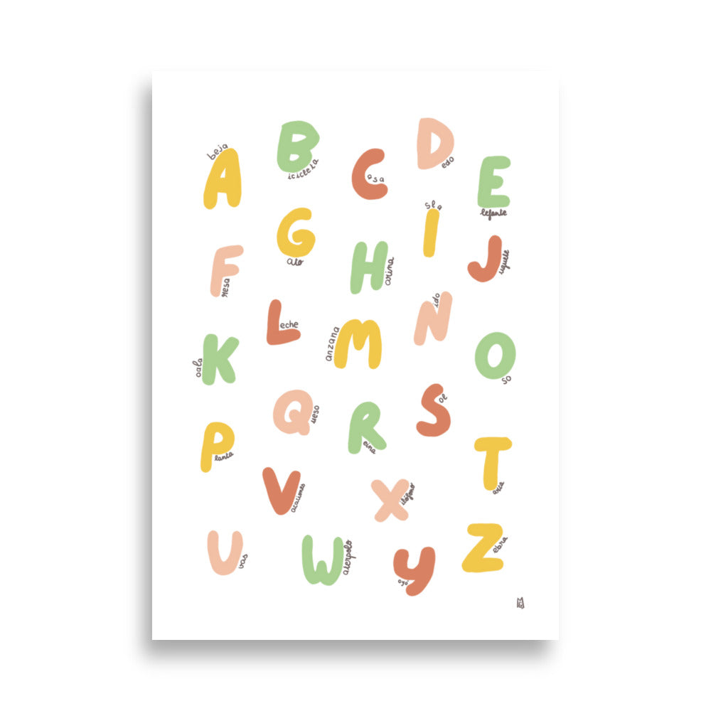 alt="Póster infantil Abecedario en papel mate grueso – decoración divertida y original para habitación de niños"