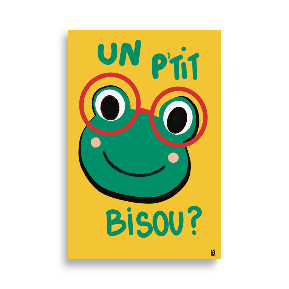 alt="Póster infantil Rana y beso en papel mate grueso – decoración divertida y original para habitación de niños"