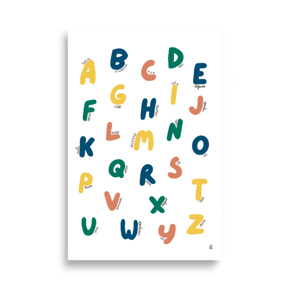 alt="Póster infantil Abecedario en papel mate grueso – decoración divertida y original para habitación de niños"
