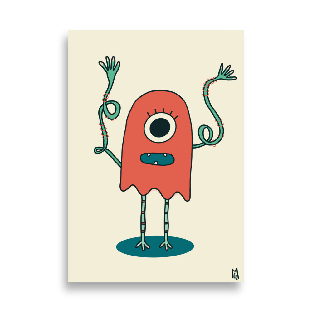 alt="Póster infantil Monstruo rojo en papel mate grueso – decoración divertida y original para habitación de niños"