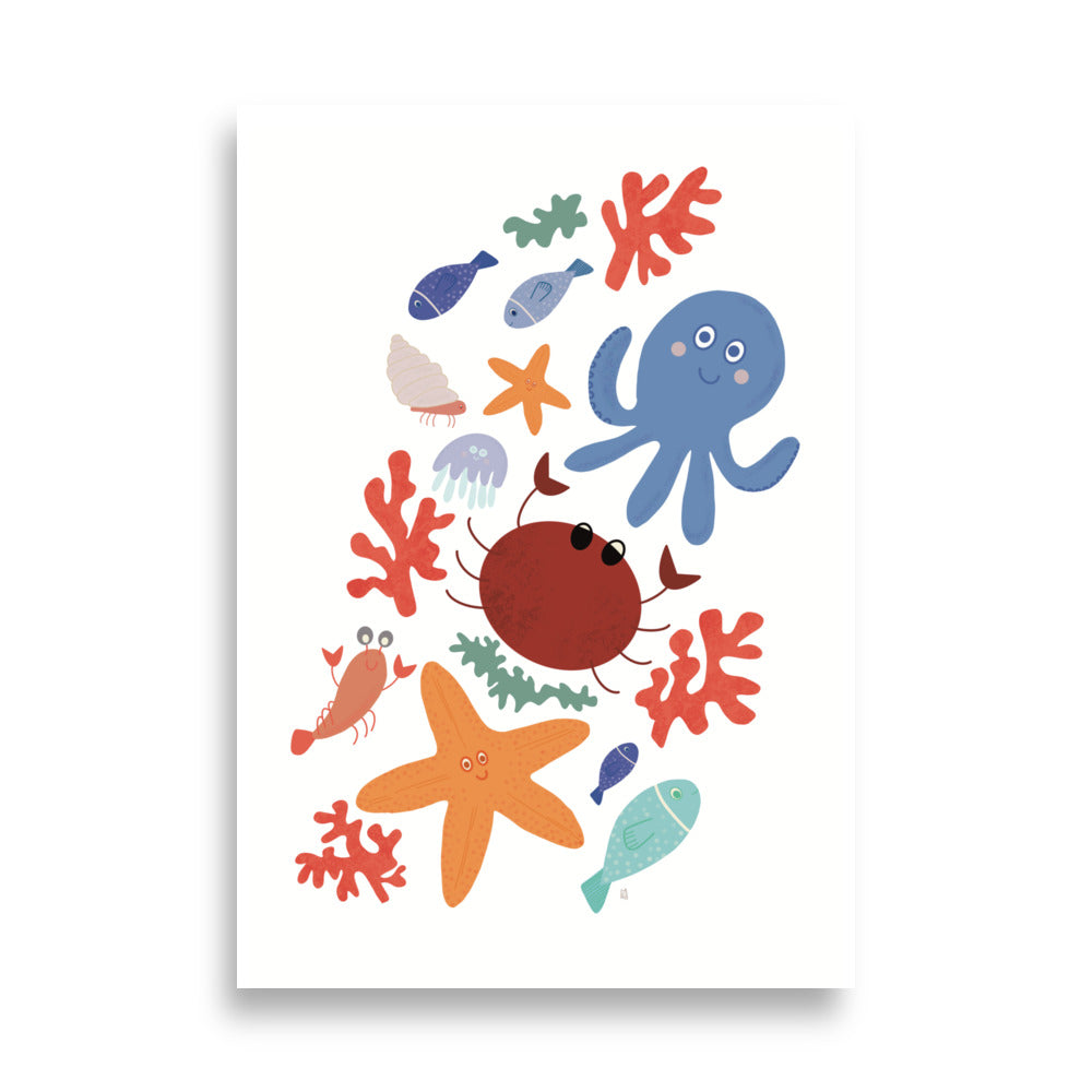 Póster decorativo “Amigos del mar” – Lámina divertida para habitación infantil - Kago Studio
