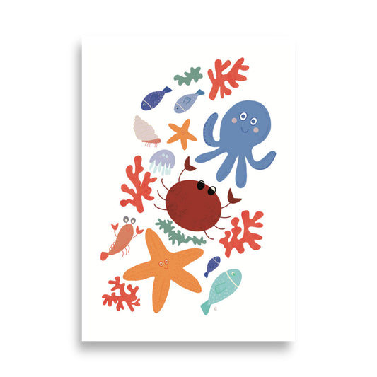 Póster decorativo “Amigos del mar” – Lámina divertida para habitación infantil - Kago Studio