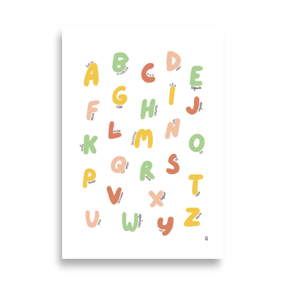 Póster decorativo “Abecedario español” (C)  – Lámina divertida para habitación infantil - Kago Studio