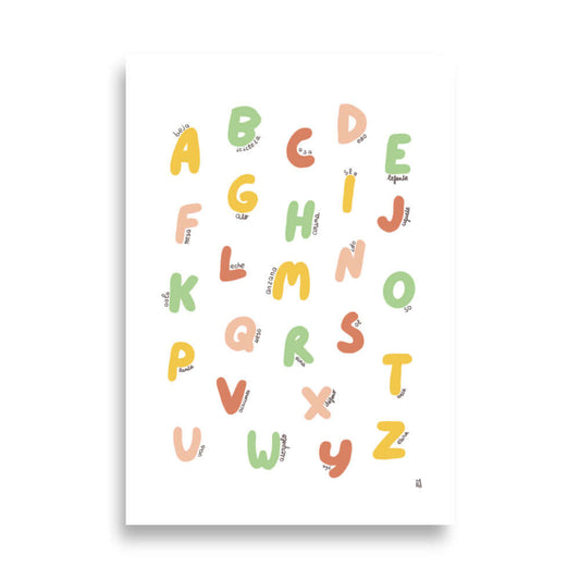 Póster decorativo “Abecedario español” (C)  – Lámina divertida para habitación infantil - Kago Studio