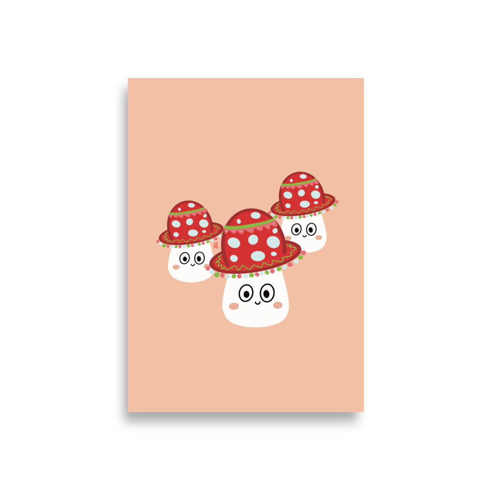 alt="Póster infantil tres setas con sombreros de colores en papel mate grueso – decoración divertida y original para habitación de niños"