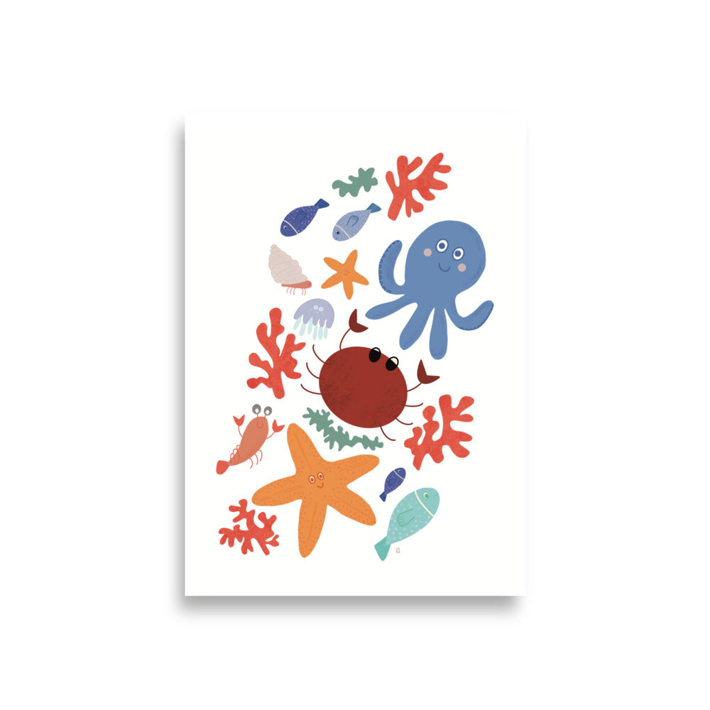 Póster decorativo “Amigos del mar” – Lámina divertida para habitación infantil - Kago Studio