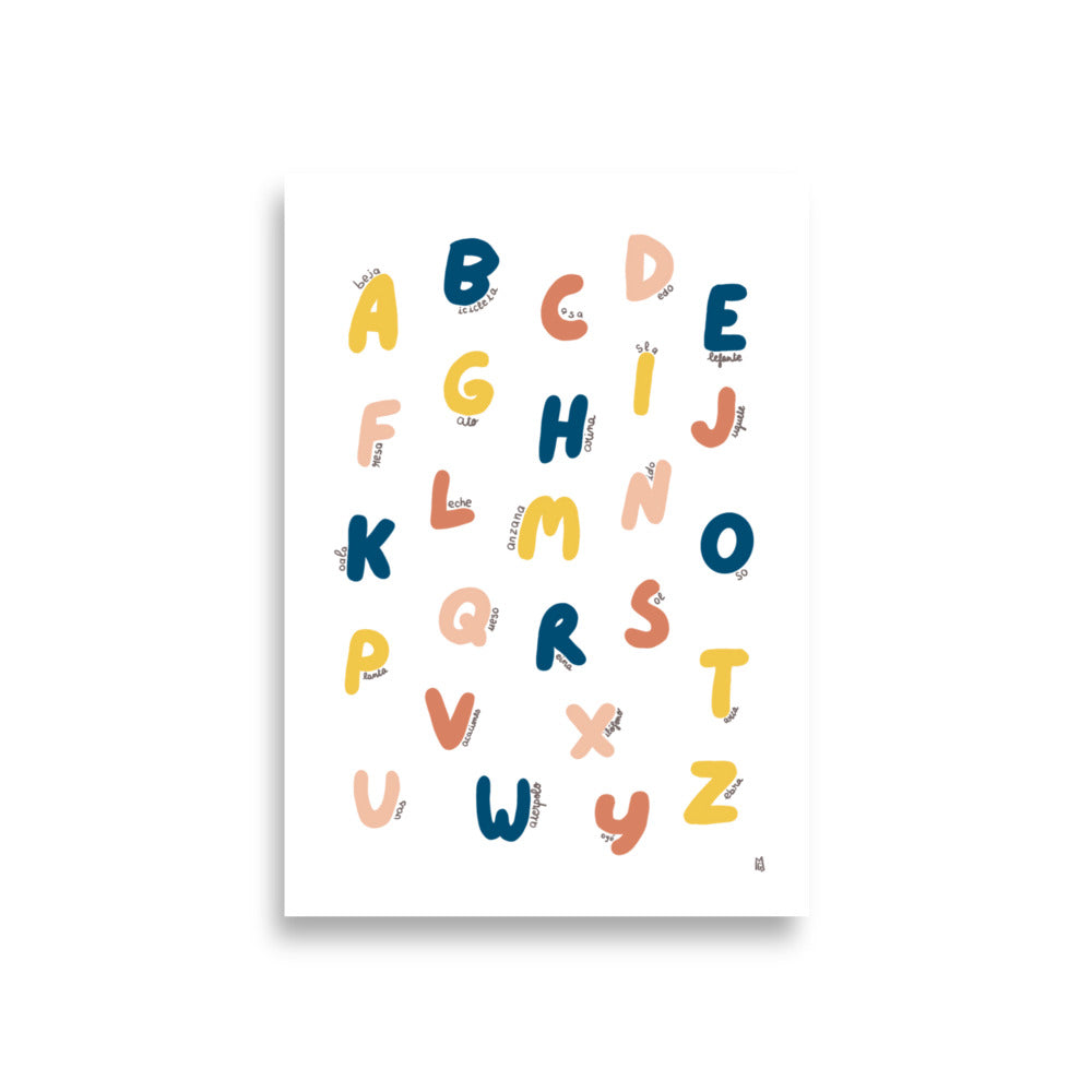 alt="Póster infantil Abecedario en papel mate grueso – decoración divertida y original para habitación de niños"