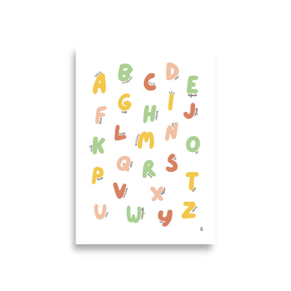 Póster decorativo “Abecedario español” (C)  – Lámina divertida para habitación infantil - Kago Studio