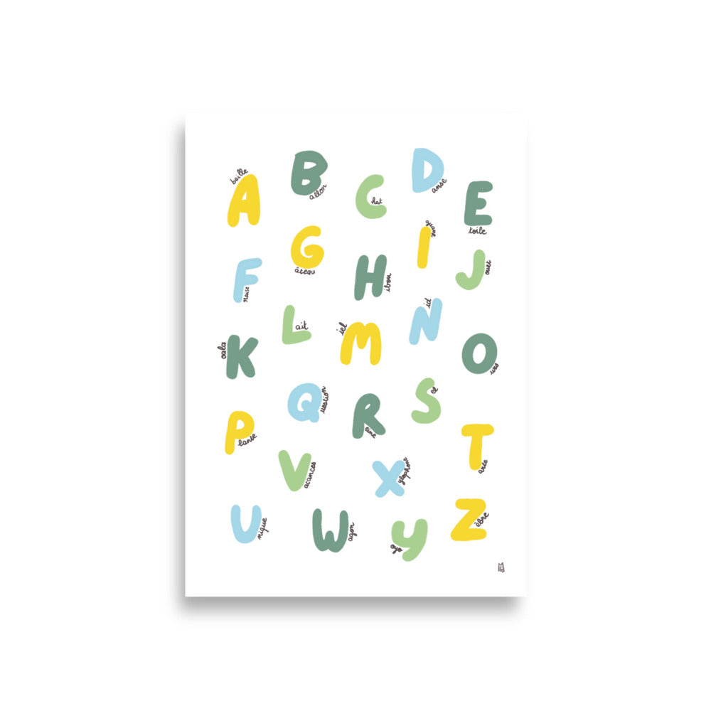 alt="Póster infantil Abecedario en papel mate grueso – decoración divertida y original para habitación de niños"