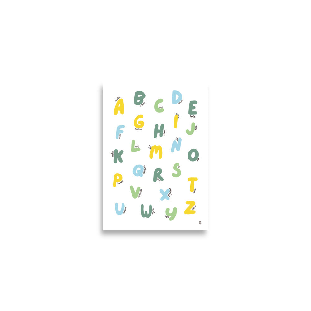 alt="Póster infantil Abecedario en papel mate grueso – decoración divertida y original para habitación de niños"