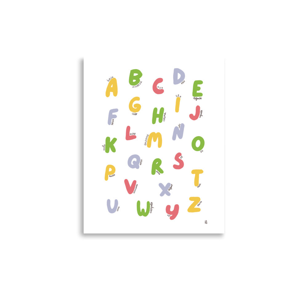 alt="Póster educativo del abecedario español para niños, lámina decorativa infantil"