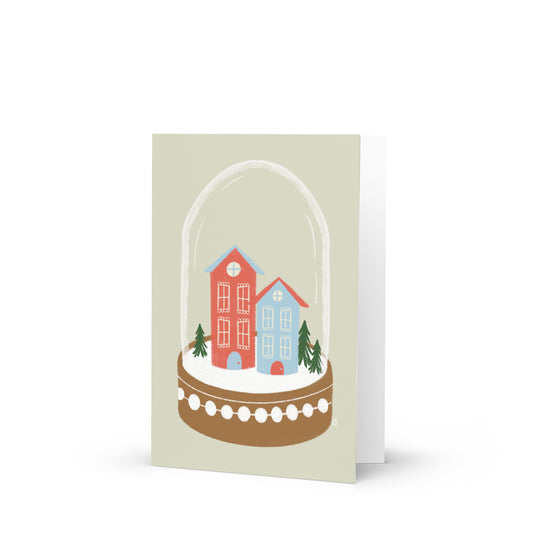 alt= tarjeta de felicitación Globo de nieve pueblo