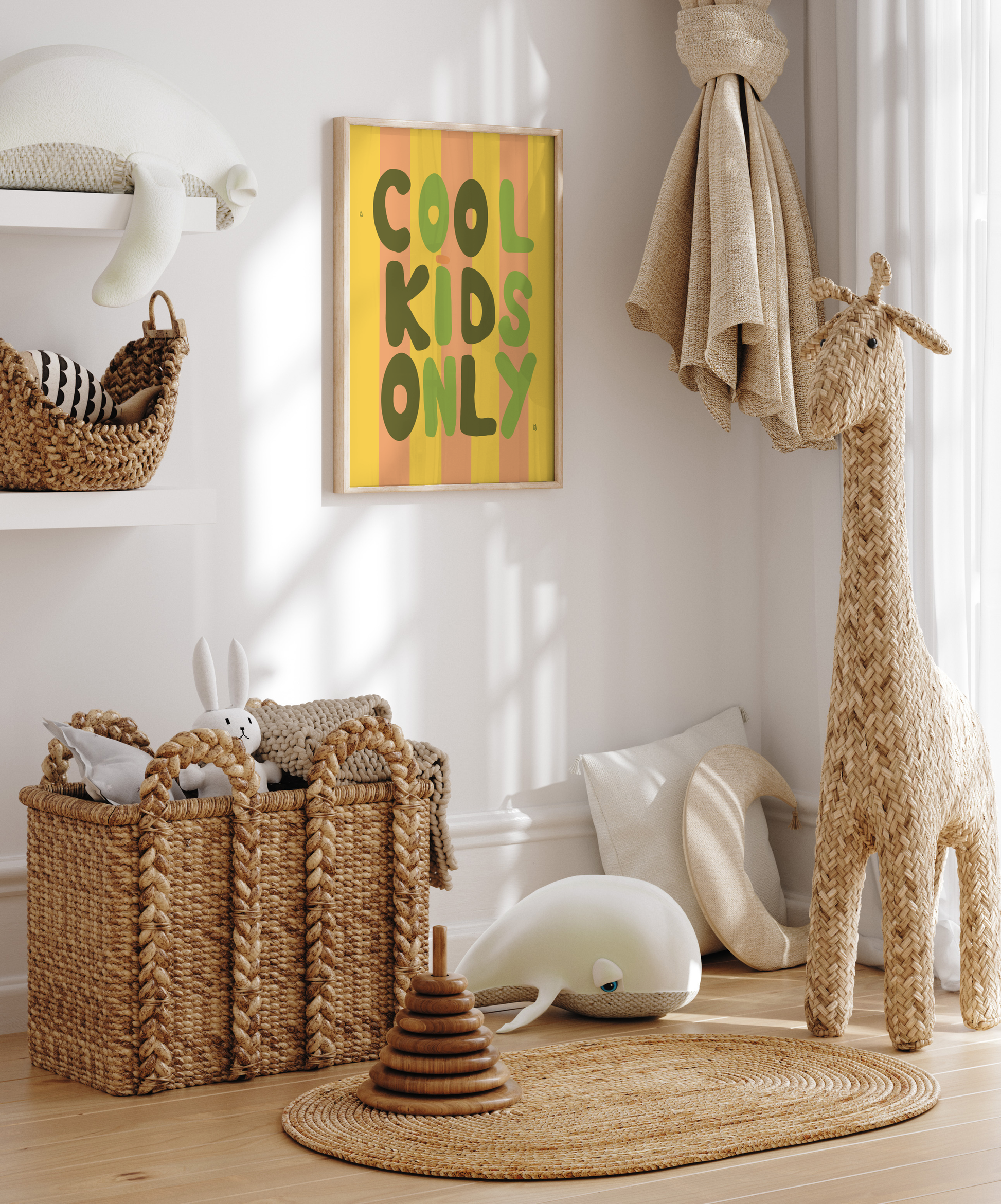 alt="Póster infantil Cool kids only en papel mate grueso – decoración divertida y original para habitación de niños"