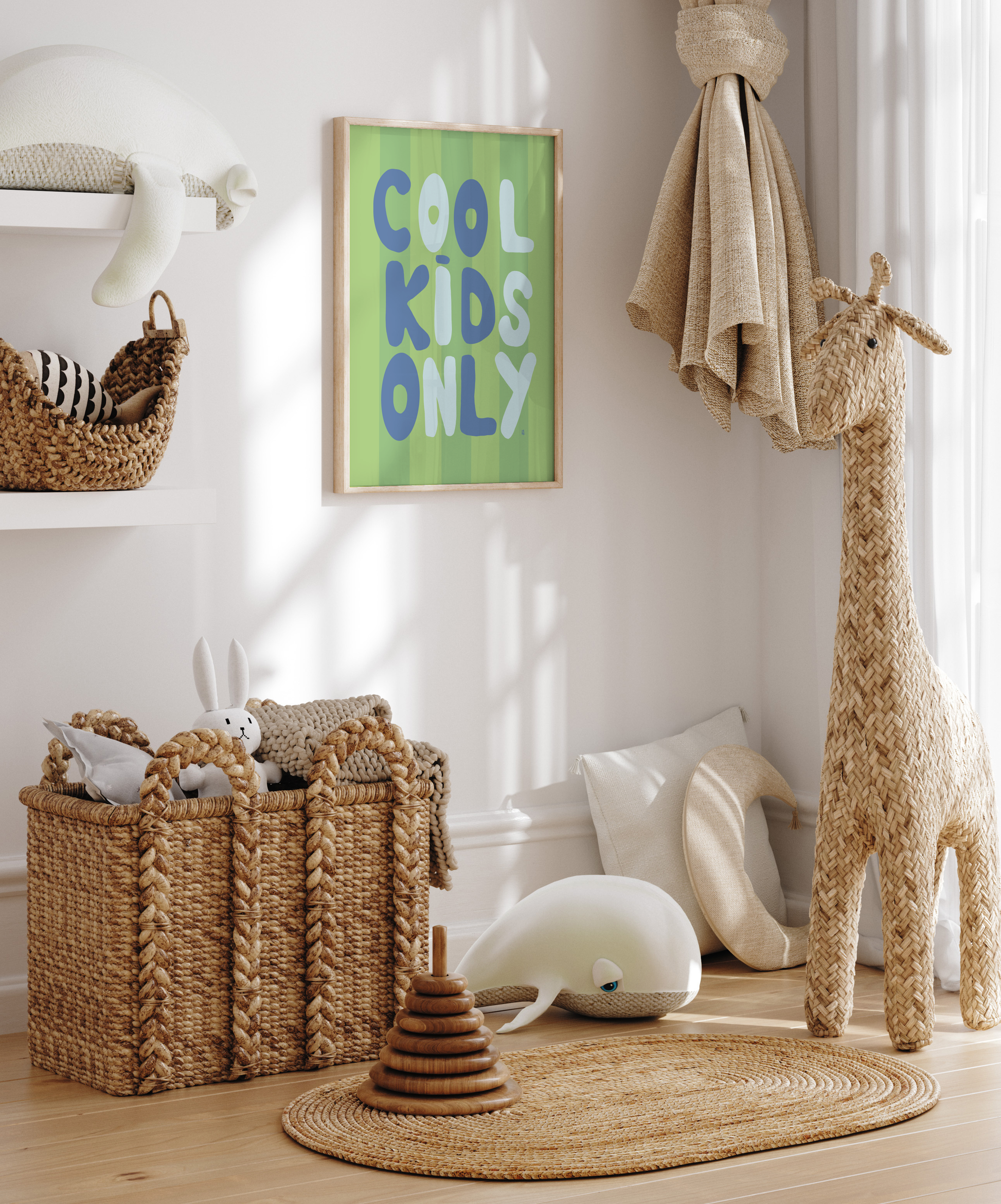 alt="Póster infantil Cool kids only en papel mate grueso – decoración divertida y original para habitación de niños"