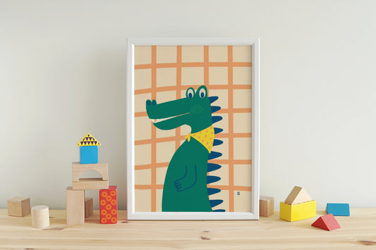 Póster decorativo “Cocodrilo” con marco – Lámina adorable para habitación infantil - Kago Studio