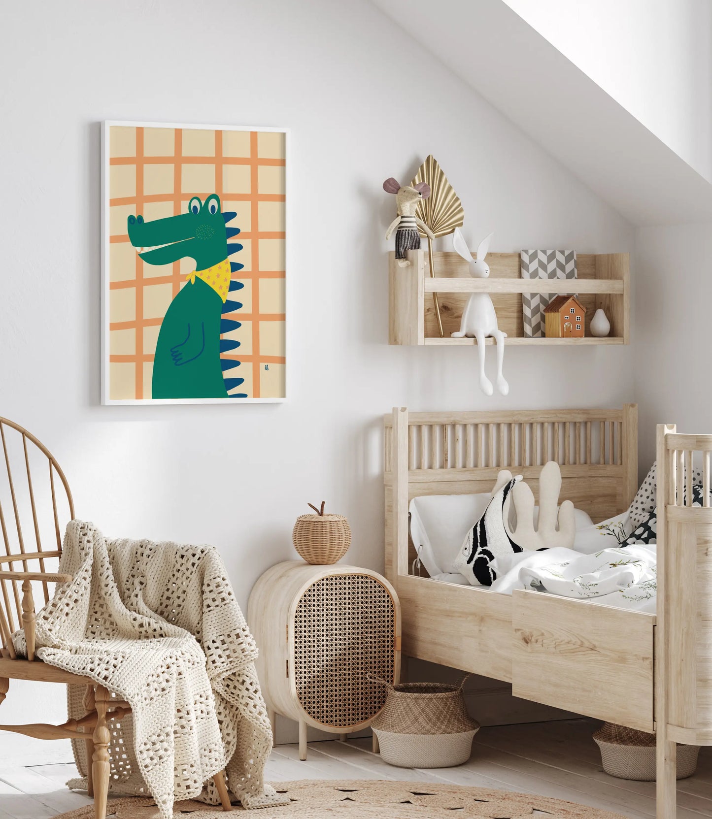 Póster decorativo “Cocodrilo” con marco – Lámina adorable para habitación infantil - Kago Studio